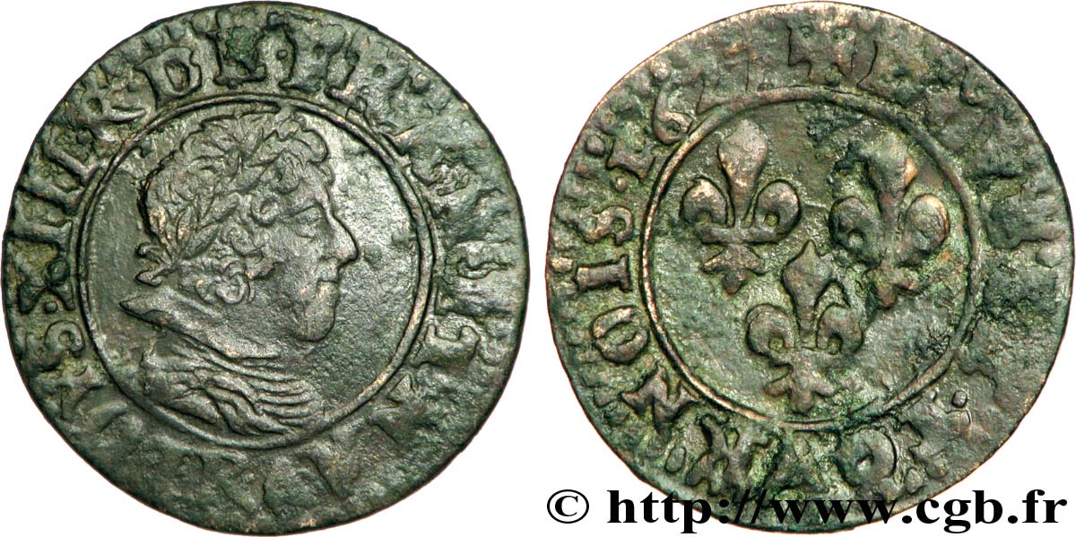 LOUIS XIII  Double tournois 1627 Saint-André de Villeneuve-lès-Avignon BB/q.BB