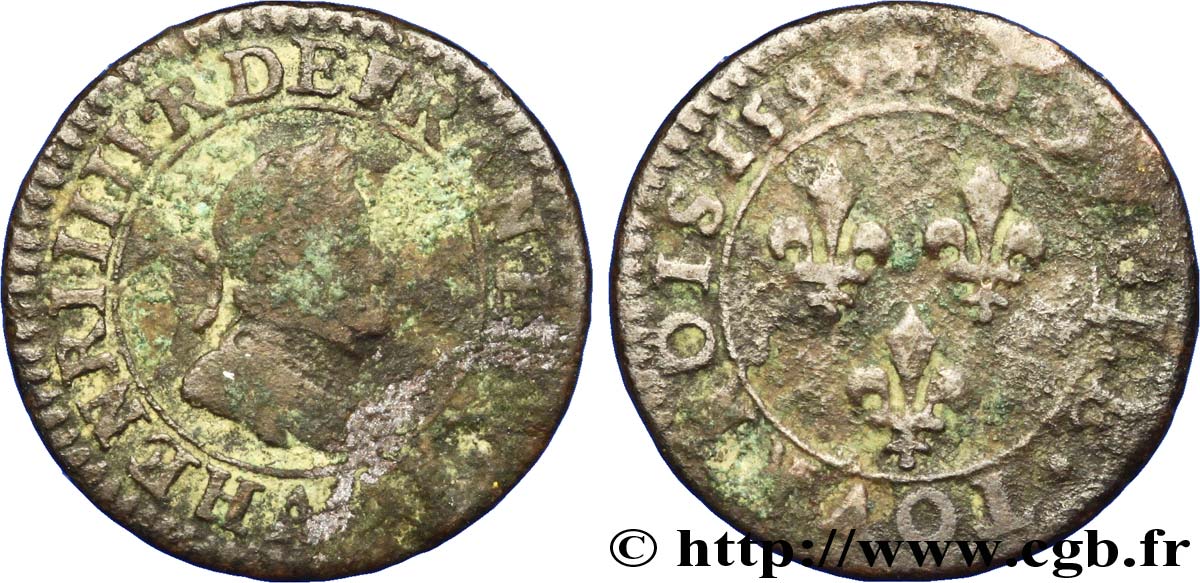 HENRI IV LE GRAND Double tournois, légende française 1599 Paris, Moulin des Étuves B