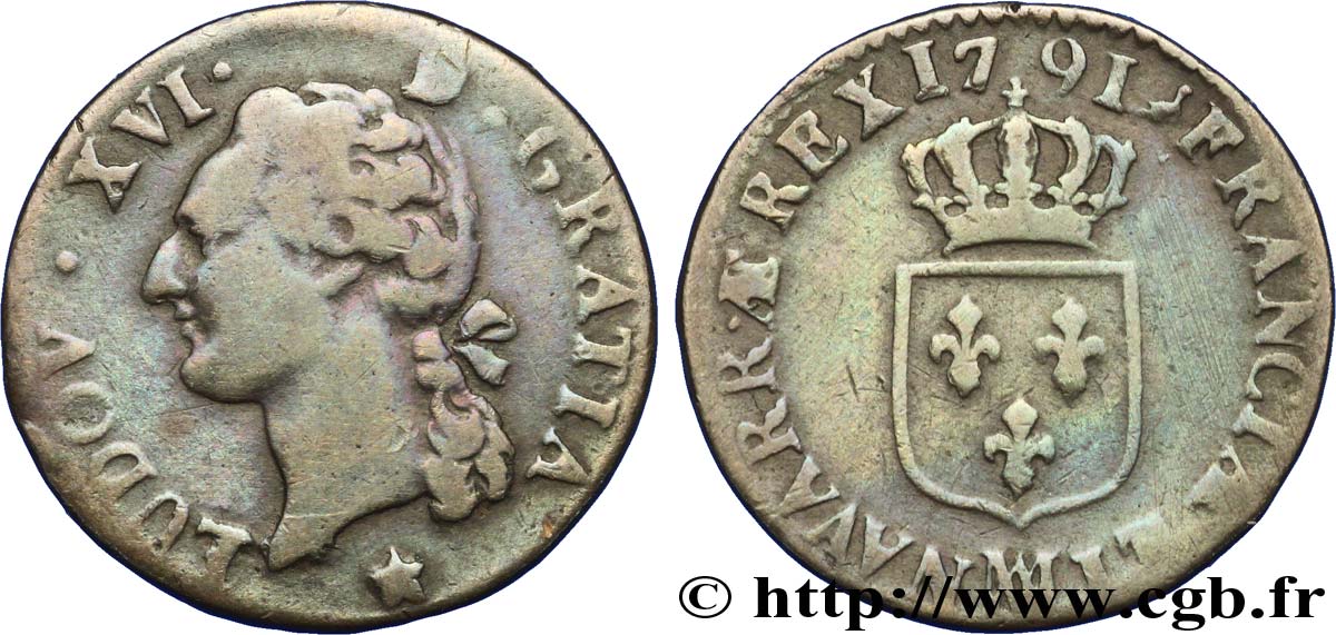 LOUIS XVI Demi-sol dit  à l écu  1791 Marseille VF