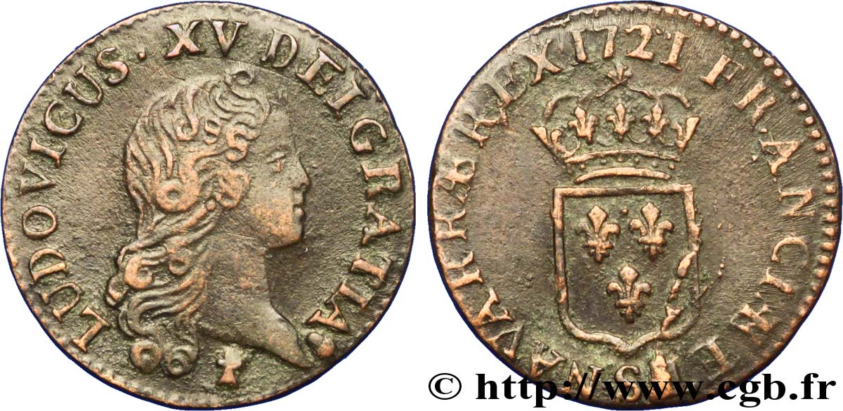 LOUIS XV DIT LE BIEN AIMÉ Liard au buste enfantin 1721 Reims TB