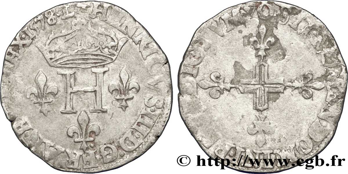 HENRY III Double sol parisis, 2e type 1578 Riom BC+/BC