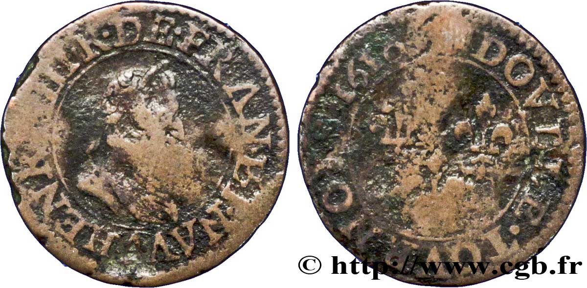 HENRI IV LE GRAND Double tournois 1610 Paris, Moulin des Étuves B