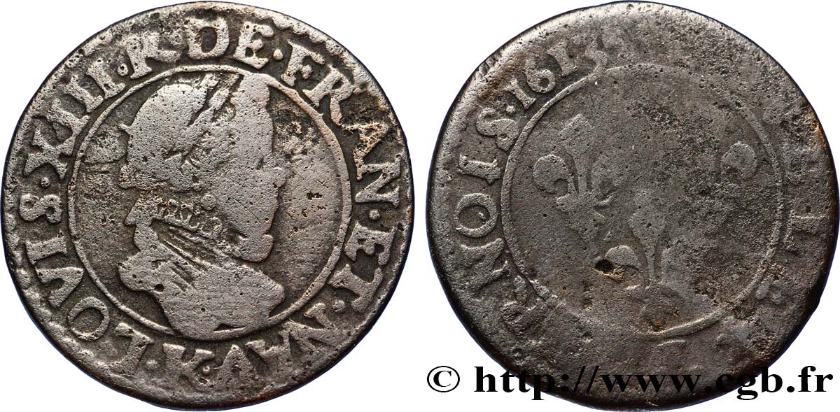 LOUIS XIII LE JUSTE Double tournois, grand buste enfantin, drapé à large fraise 1613 Bordeaux TB