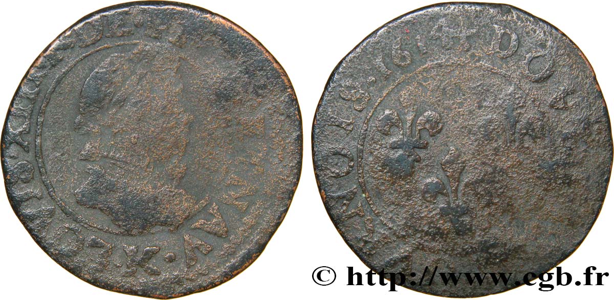 LOUIS XIII LE JUSTE Double tournois, grand buste enfantin, drapé à large fraise 1614 Bordeaux B