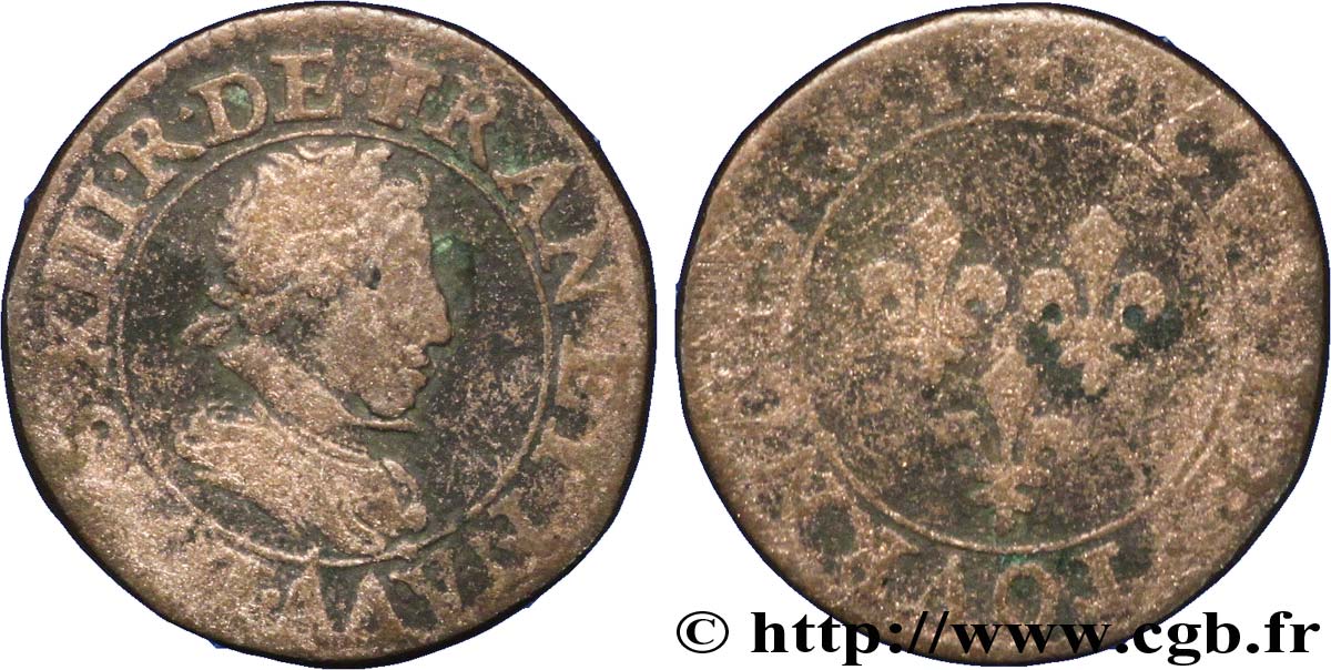 LOUIS XIII LE JUSTE Double tournois, type 2 de Paris 1621 Paris TB