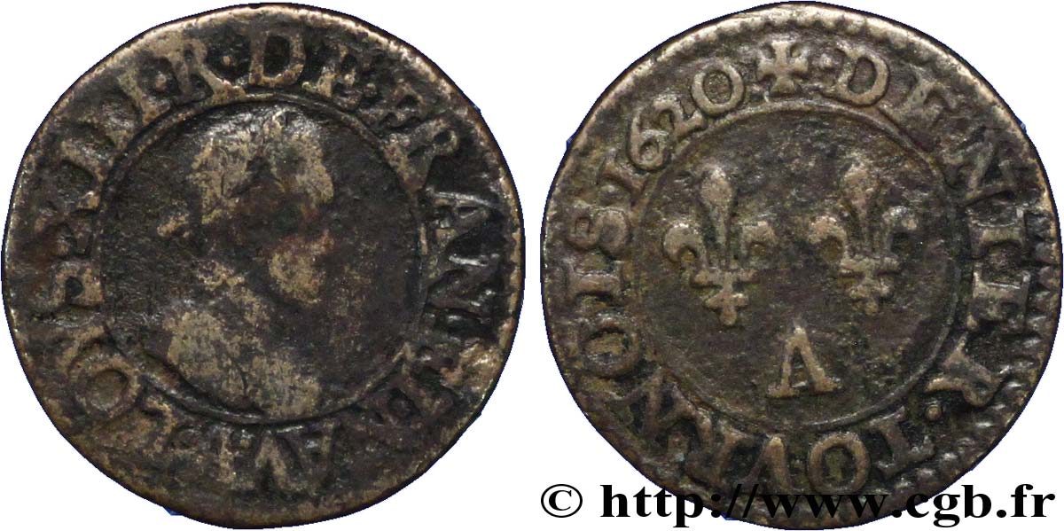LOUIS XIII LE JUSTE Denier tournois, type 1 1620 Paris TB