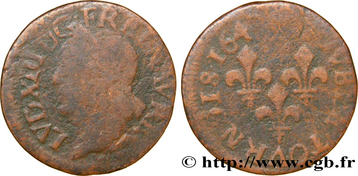 LOUIS XIII LE JUSTE Double tournois, type de Warin 1642  B