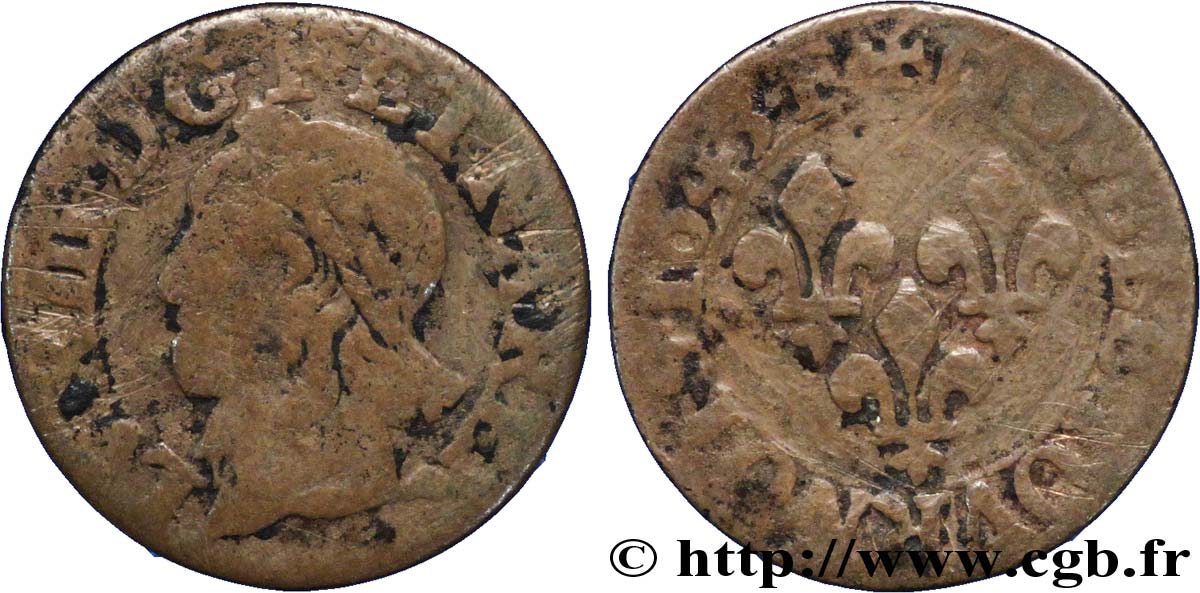 LOUIS XIII LE JUSTE Double tournois, type de Warin 1643 Tours TB
