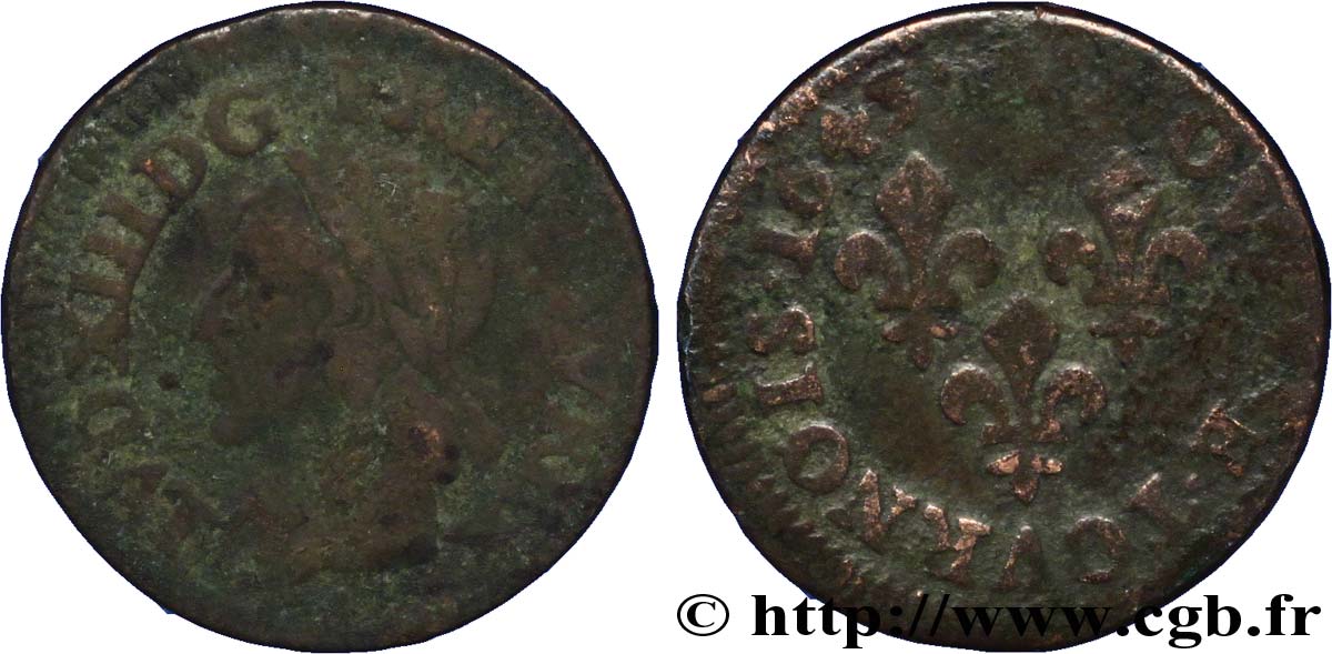 LOUIS XIII LE JUSTE Double tournois, type de Warin 1643 Corbeil B