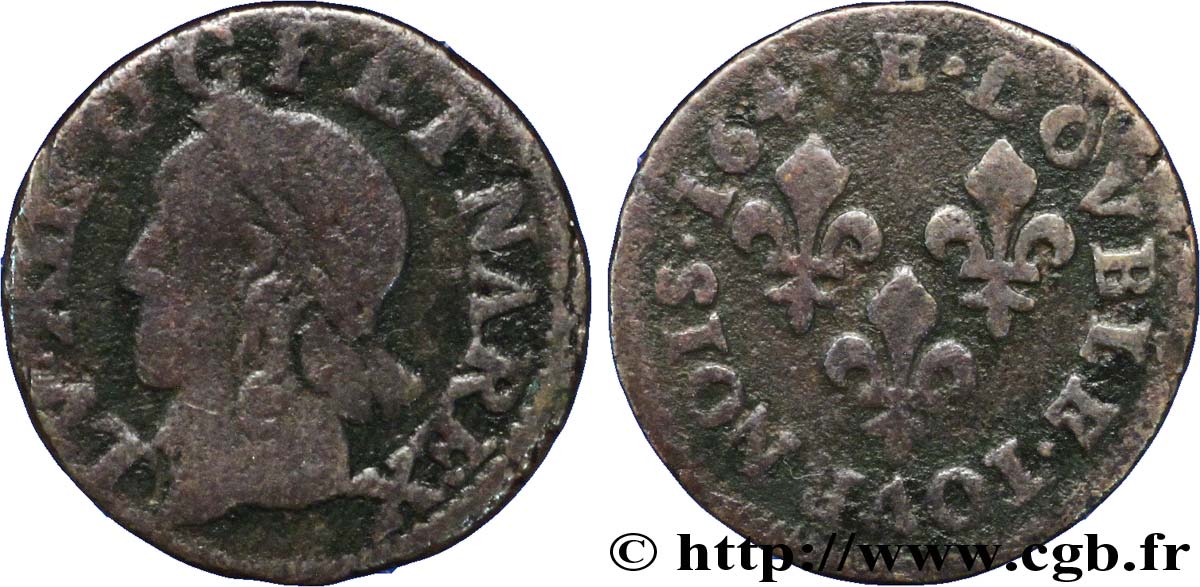 LOUIS XIII LE JUSTE Double tournois, type de Warin 1643 Tours TB