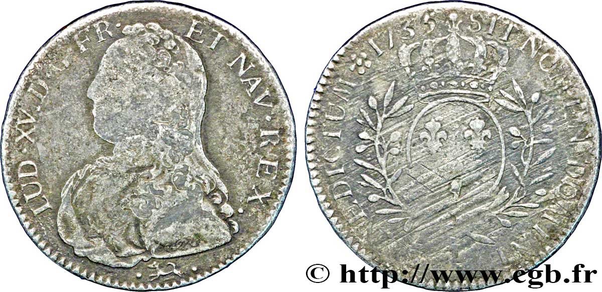 LOUIS XV DIT LE BIEN AIMÉ Demi-écu aux branches d&nbsp;olivier, buste habillé 1735 Bayonne TB/B+