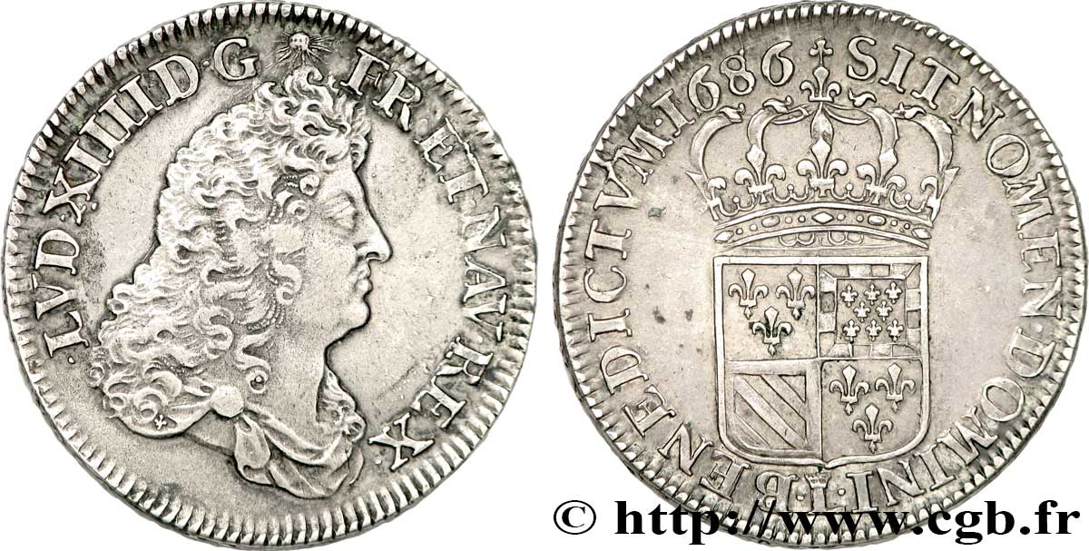 LOUIS XIV LE GRAND OU LE ROI SOLEIL Demi-écu de Flandre 1686 Lille TTB+/SUP
