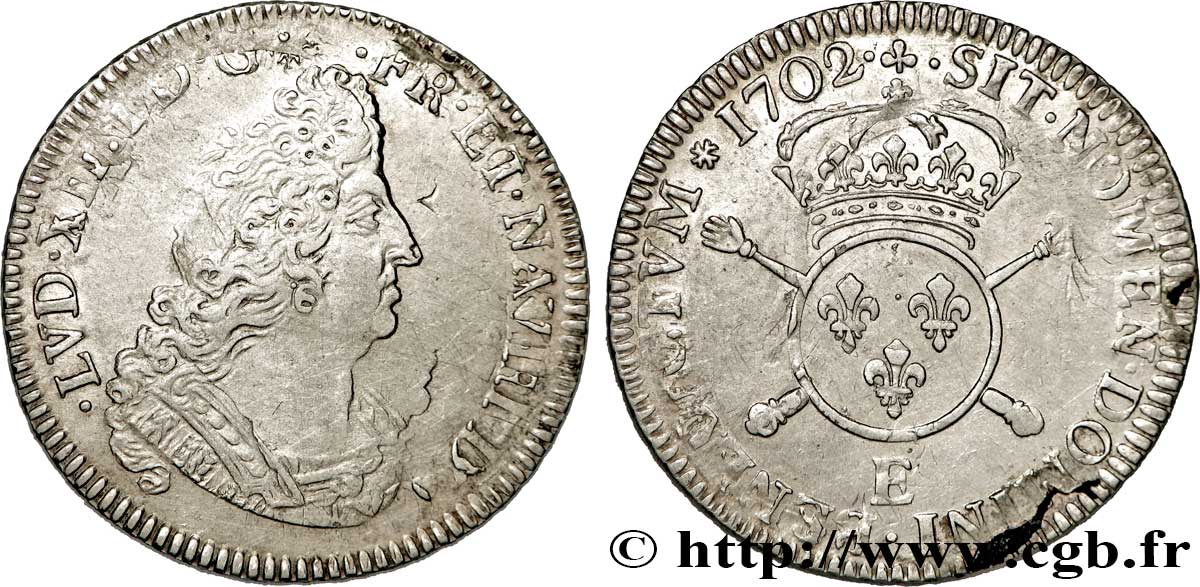 LOUIS XIV LE GRAND OU LE ROI SOLEIL Quart d&nbsp;écu aux insignes 1702 Tours TTB