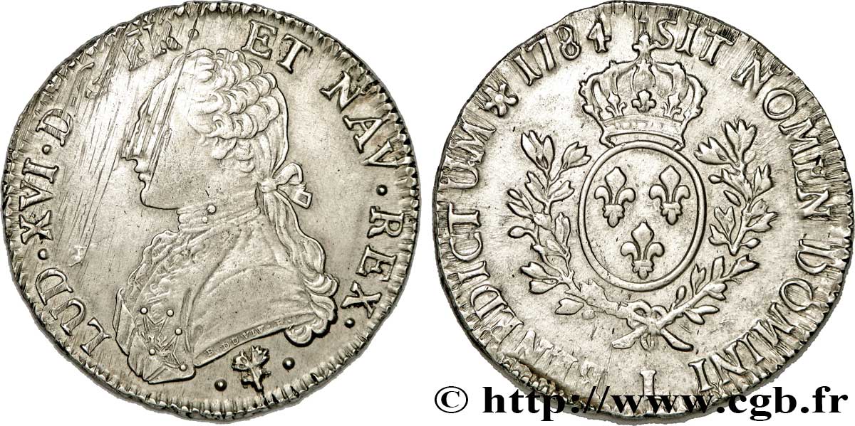 LOUIS XVI Écu aux branches d&nbsp;olivier 1784 Bayonne TTB/TTB+