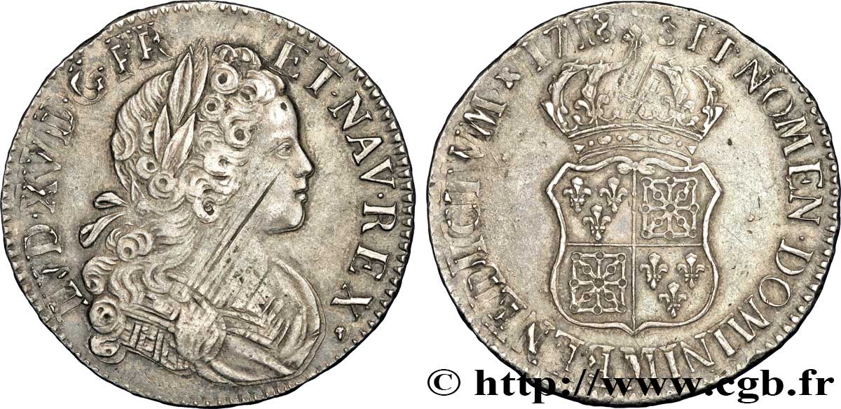 LOUIS XV DIT LE BIEN AIMÉ Écu dit &nbsp;de France-Navarre&nbsp; 1718 Toulouse TTB