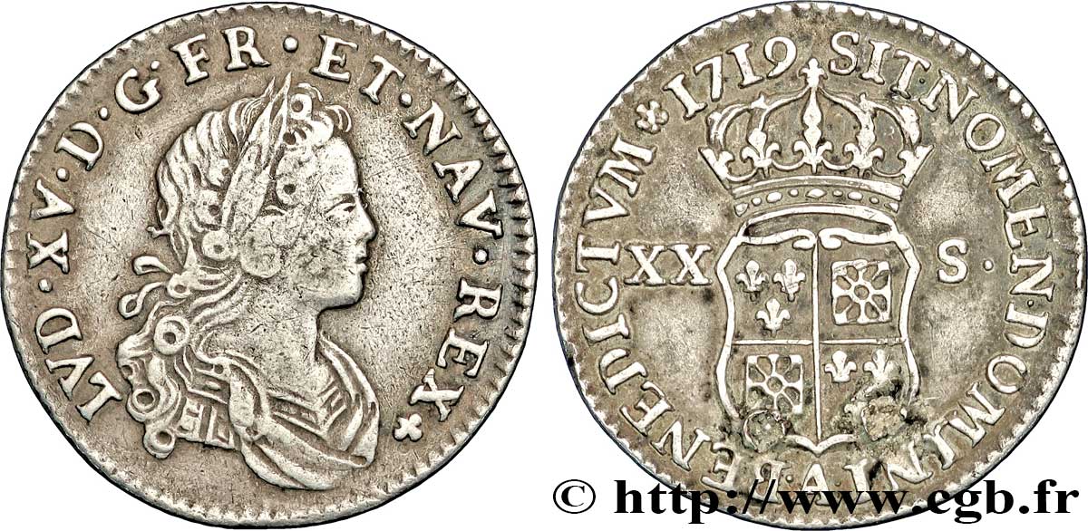 LOUIS XV DIT LE BIEN AIMÉ XX sols de Navarre 1719 Paris TB+