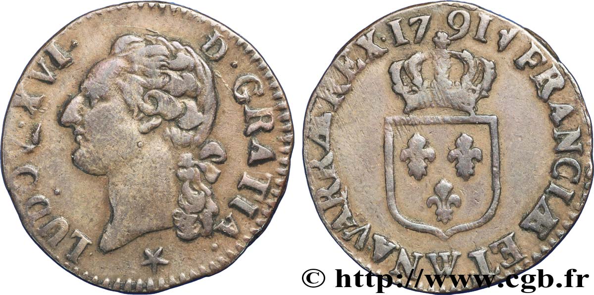 LOUIS XVI Demi-sol dit &nbsp;à l&nbsp;écu&nbsp; 1791 Lille TTB