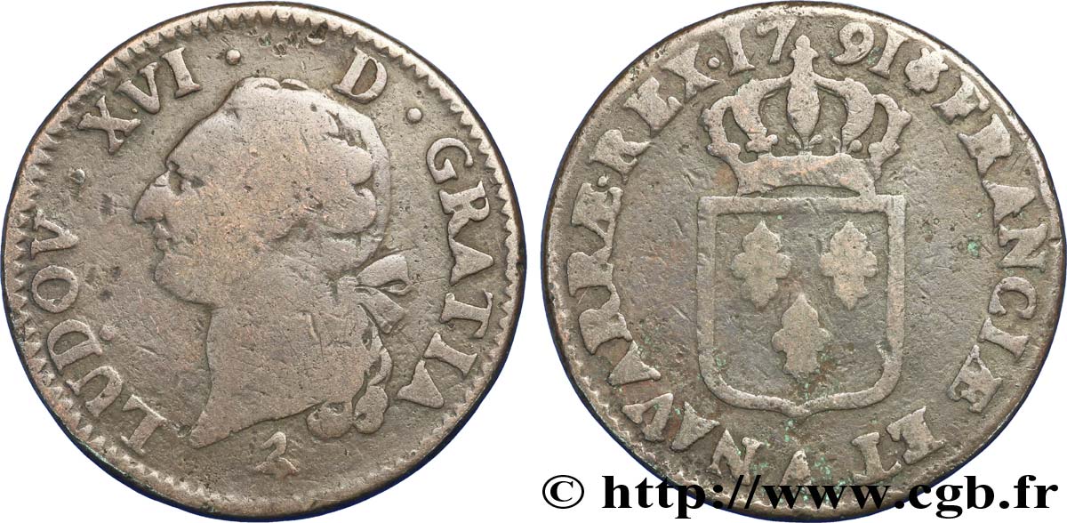 LOUIS XVI (MONARQUE CONSTITUTIONNEL)  Sol dit &nbsp;à l&nbsp;écu&nbsp; 1791 Paris TB