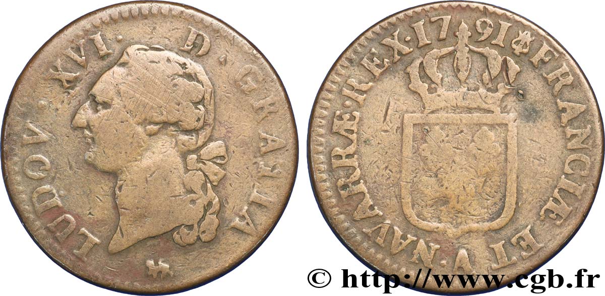 LOUIS XVI (MONARQUE CONSTITUTIONNEL)  Sol dit  à l écu  1791 Paris B