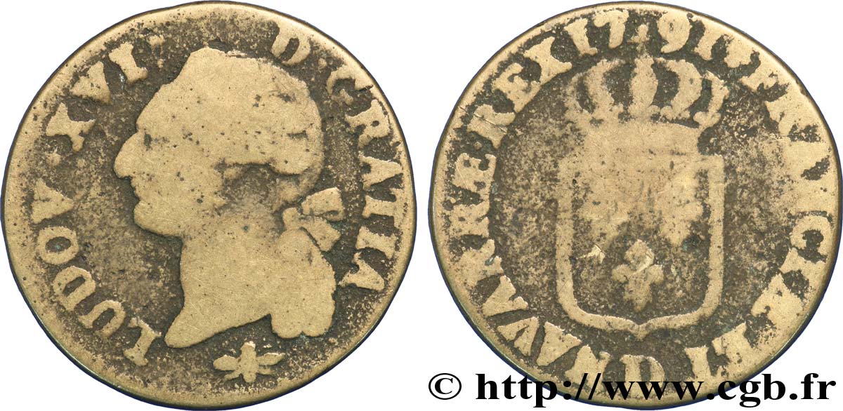 LOUIS XVI (MONARQUE CONSTITUTIONNEL)  Sol dit  à l écu  1791 Lyon AB