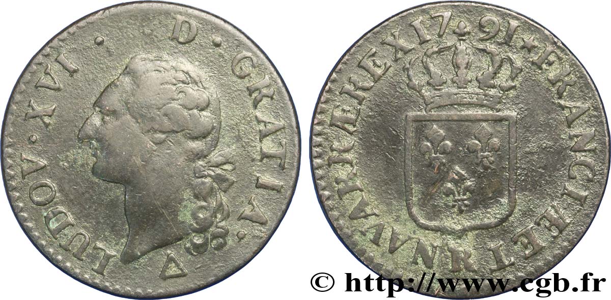 LOUIS XVI (MONARQUE CONSTITUTIONNEL)  Sol dit  à l écu  1791 Orléans TB+