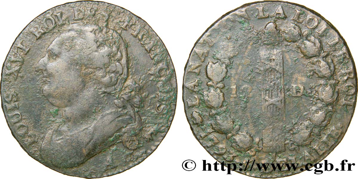 LOUIS XVI (MONARQUE CONSTITUTIONNEL)  12 deniers dit  au faisceau , type FRANÇOIS 1793 Paris TB