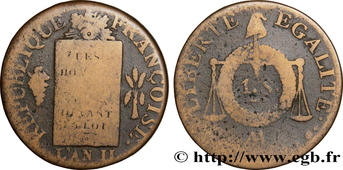 LA CONVENTION 1 sol dit &nbsp;à la table de loi&nbsp; 1793 Metz B+