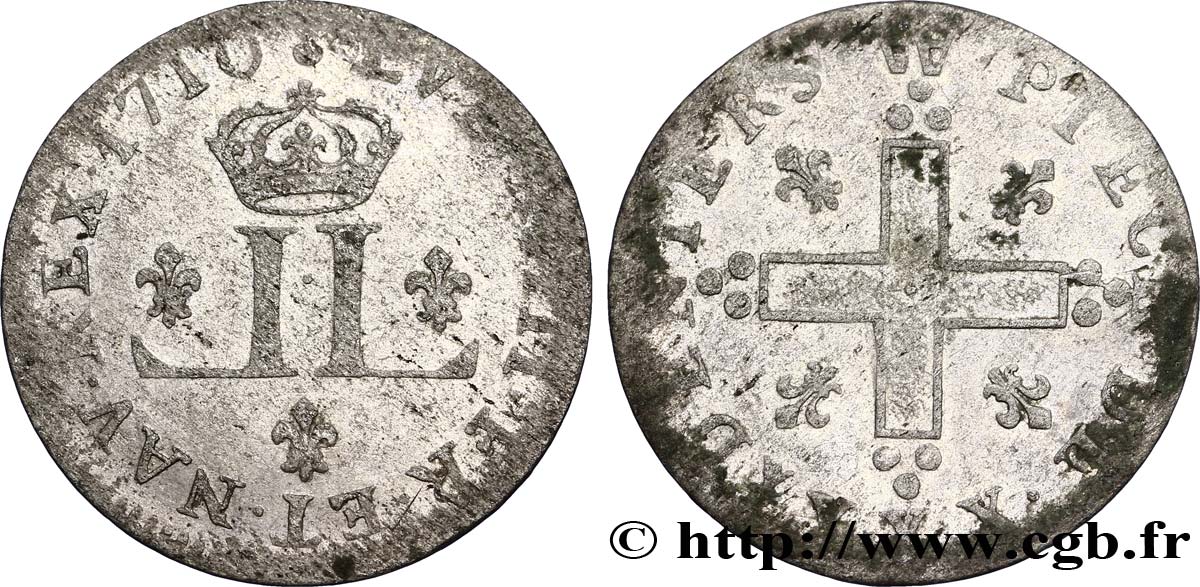 LOUIS XIV LE GRAND OU LE ROI SOLEIL XXX deniers aux 2 L couronnées 1710 Metz TTB