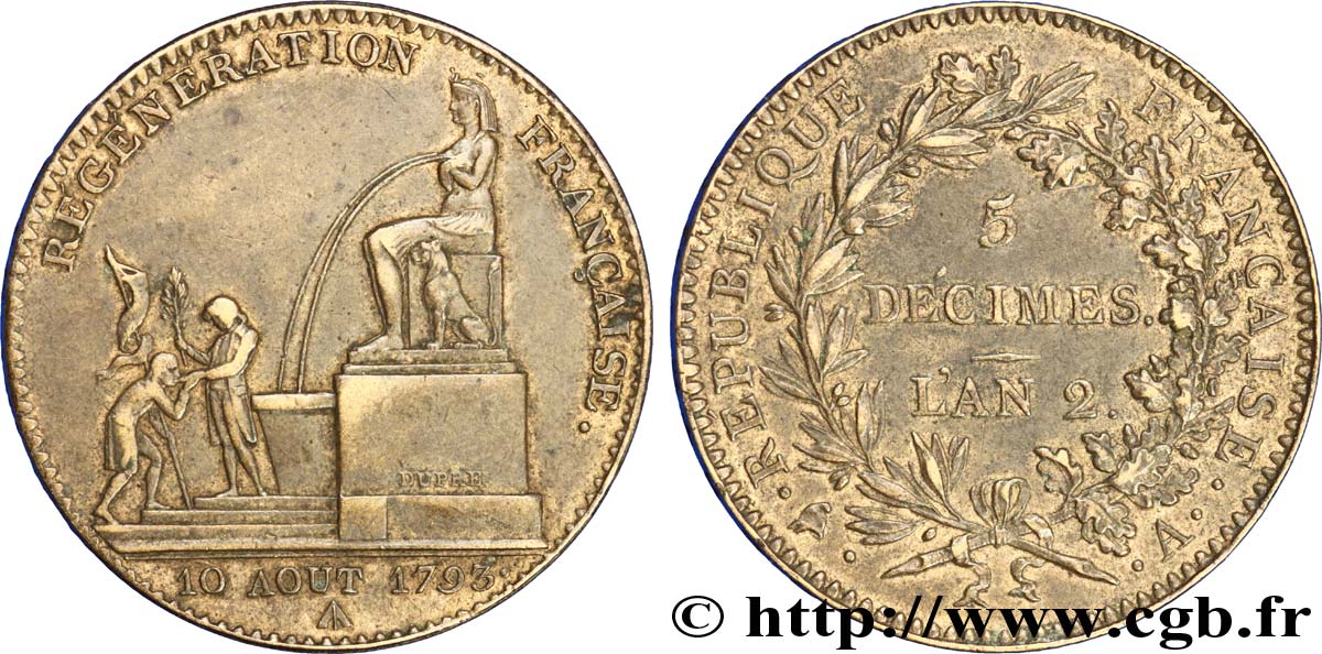 CONVENZIONE NAZIONALE 5 décimes à la fontaine d Isis 1793 Paris BB