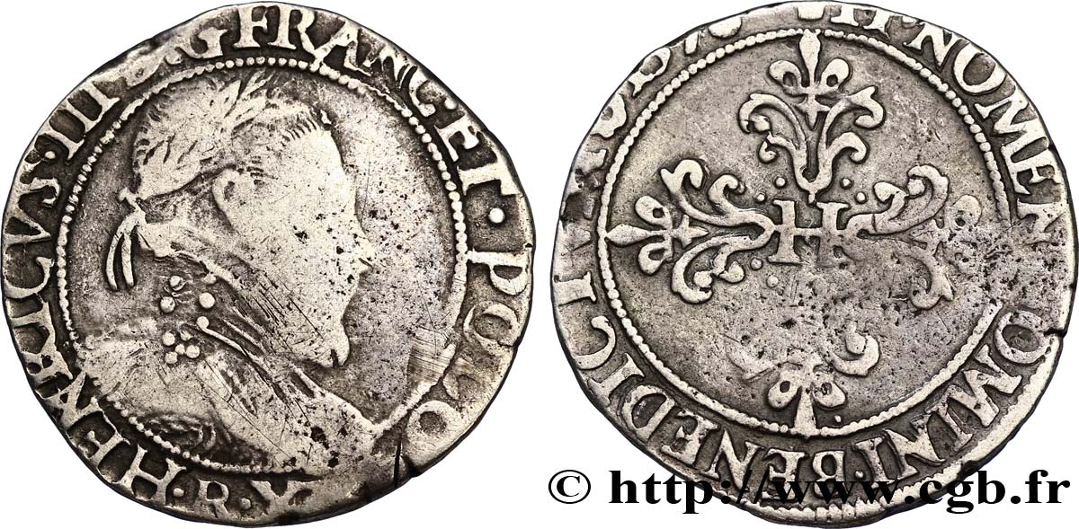 HENRI III Demi-franc au col plat n.d. Rouen TB