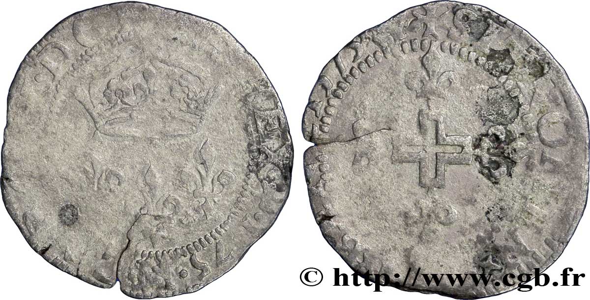 HENRY III. COINAGE AT THE NAME OF CHARLES IX Double sol parisis, 1er type 1575 Toulouse MB