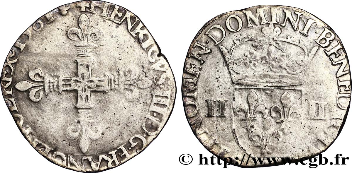 HENRI III Quart d&nbsp;écu, croix de face 1581 La Rochelle TTB