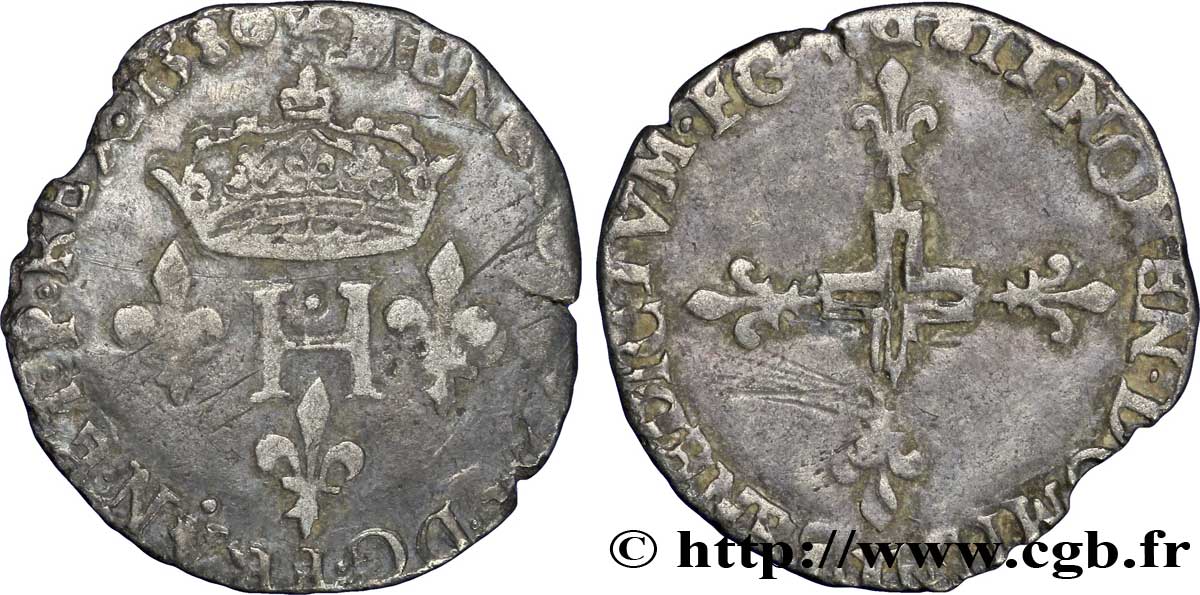 HENRI III Double sol parisis, 2e type 1580 Dijon TTB