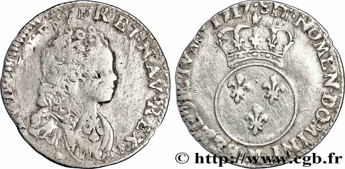 LOUIS XV DIT LE BIEN AIMÉ Dixième d&nbsp;écu dit “vertugadin” 1717 Toulouse TB