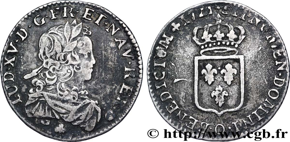 LOUIS XV  THE WELL-BELOVED  Sixième d écu de France 1721 Riom VF