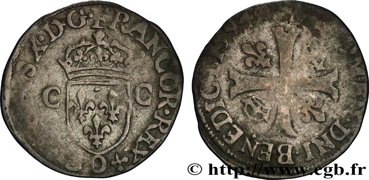 CHARLES X, CARDINAL DE BOURBON Douzain aux deux C, 2e type 1594 Riom TB+