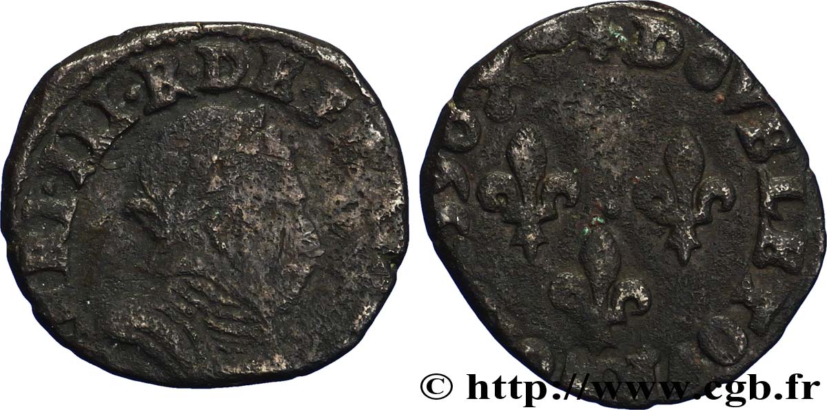 THE LEAGUE. COINAGE IN THE NAME OF HENRY III Double tournois, 1er type de Bayonne 1590 Bayonne VF