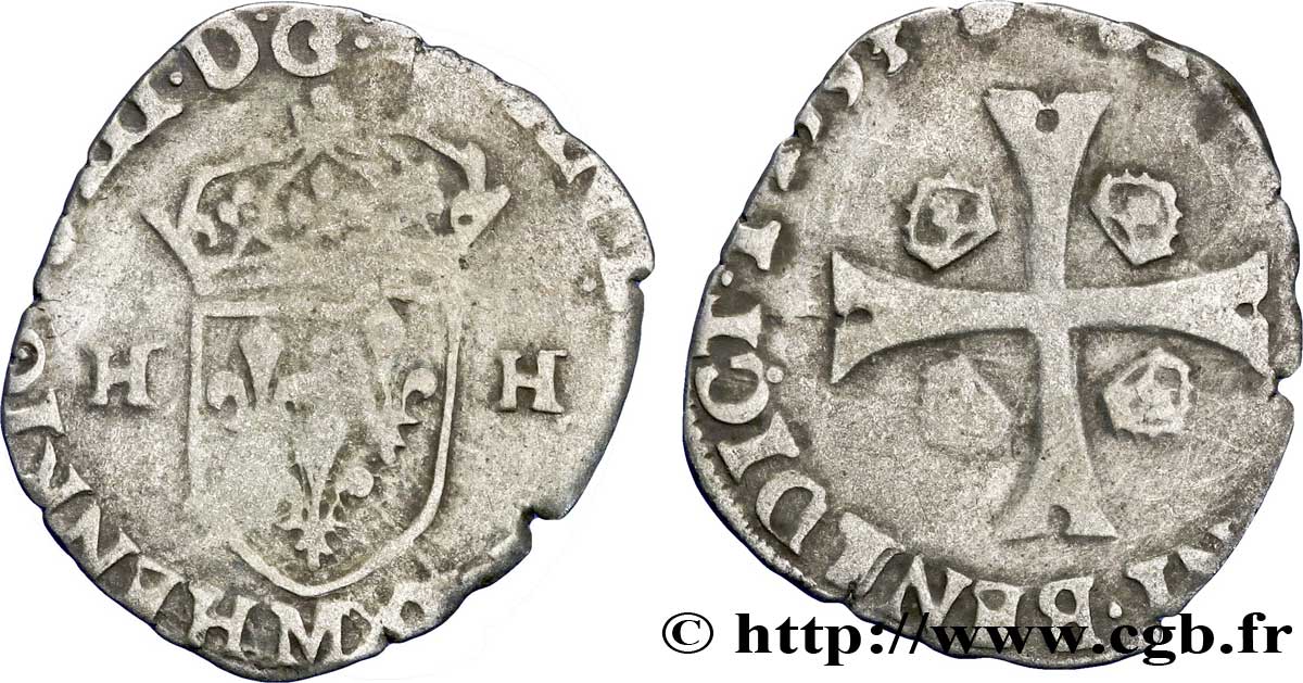 LIGUE. COINAGE AT THE NAME OF HENRY III Douzain aux deux H, 1er type 1593 Toulouse S
