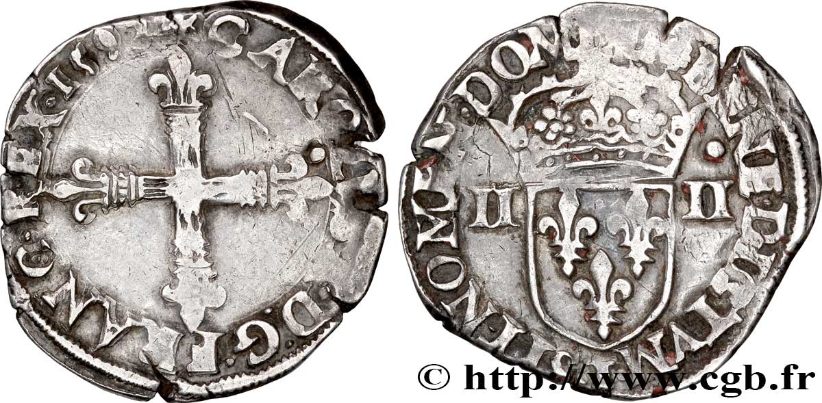 CHARLES X, CARDINAL DE BOURBON Quart d&nbsp;écu, croix de face 1592 Nantes TTB