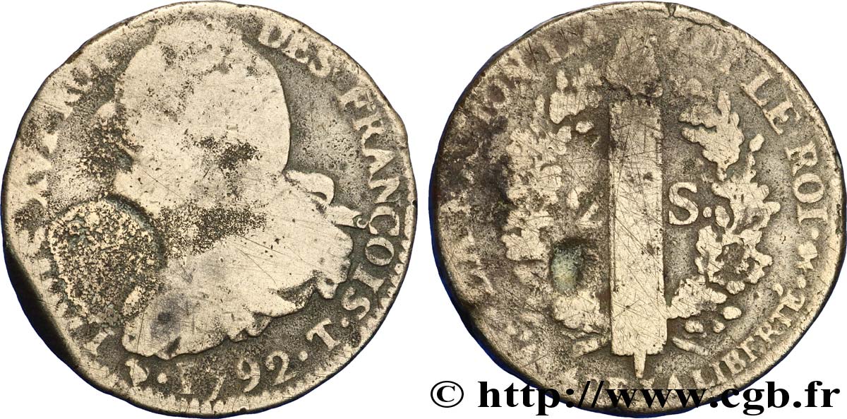 LOUIS XVI (MONARQUE CONSTITUTIONNEL)  2 sols dit  au faisceau , type FRANÇOIS  1792 Nantes B+