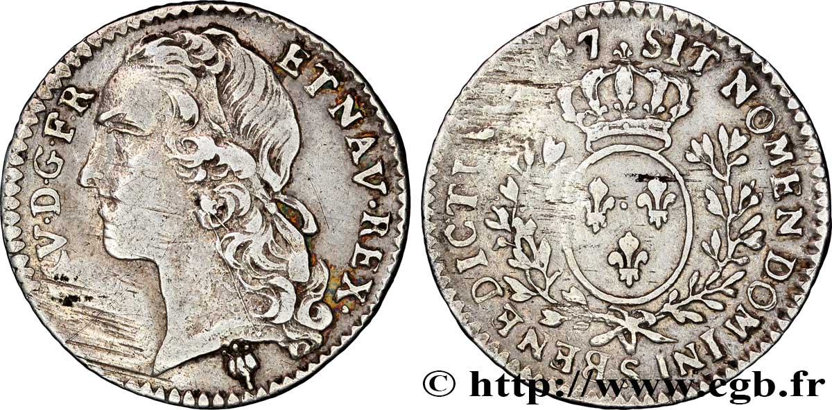 LOUIS XV DIT LE BIEN AIMÉ Dixième d&nbsp;écu aux branches d’olivier, tête ceinte d’un bandeau 1747 Reims TB