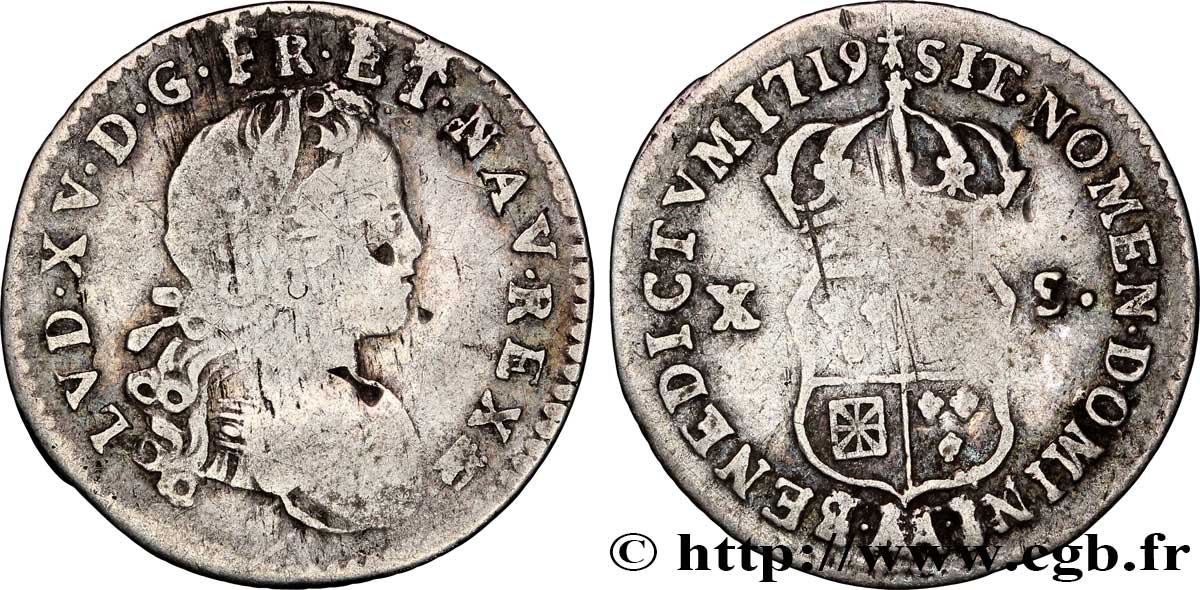 LOUIS XV DIT LE BIEN AIMÉ X sols de Navarre 1719 Metz TB