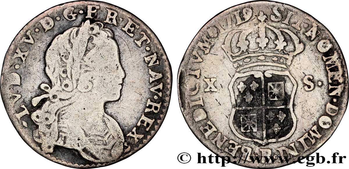LOUIS XV DIT LE BIEN AIMÉ X sols de Navarre 1719 Rouen TB