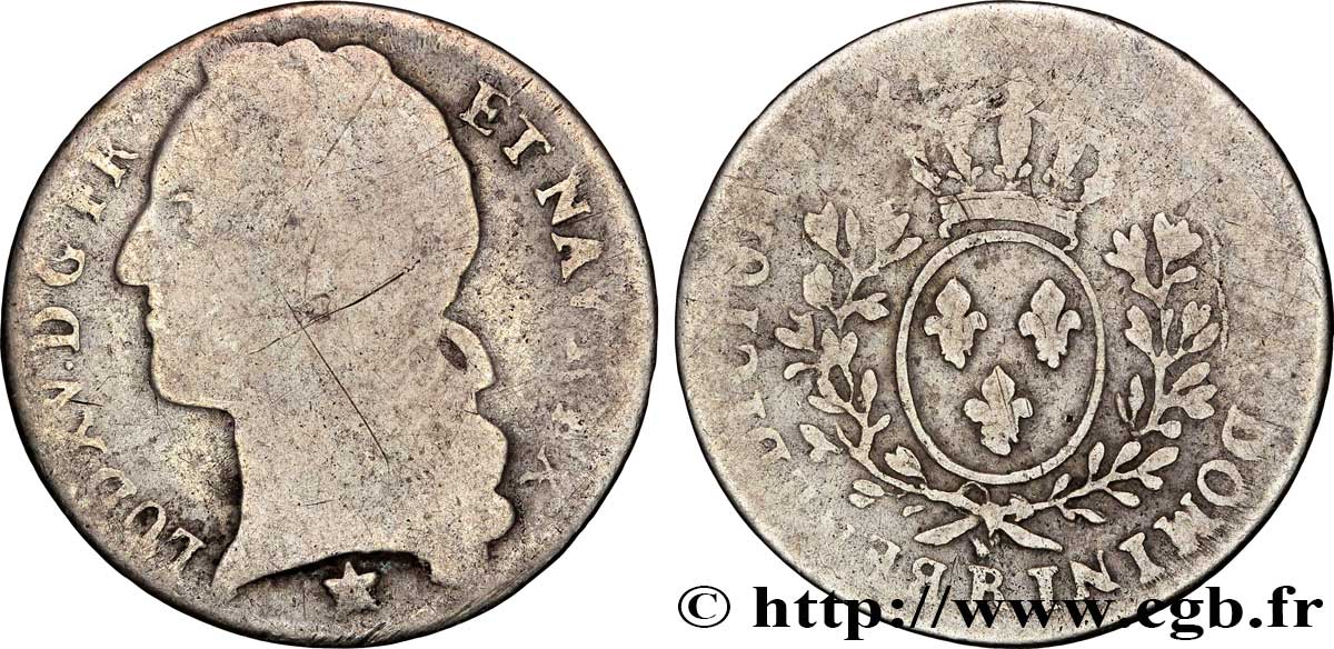 LOUIS XV DIT LE BIEN AIMÉ Dixième d&nbsp;écu aux branches d’olivier, tête ceinte d’un bandeau n.d. Orléans AB