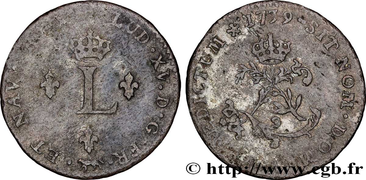 LOUIS XV DIT LE BIEN AIMÉ Double sol de billon 1739 Paris TB+