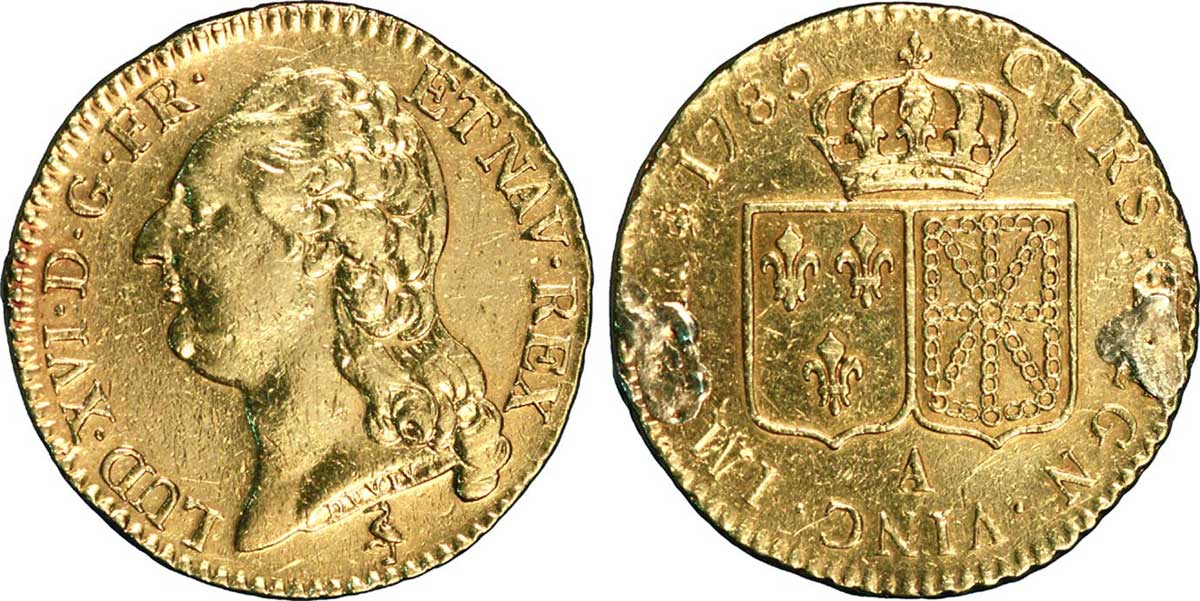 LOUIS XVI Louis d or dit  aux écus accolés  1785 Paris XF/VF