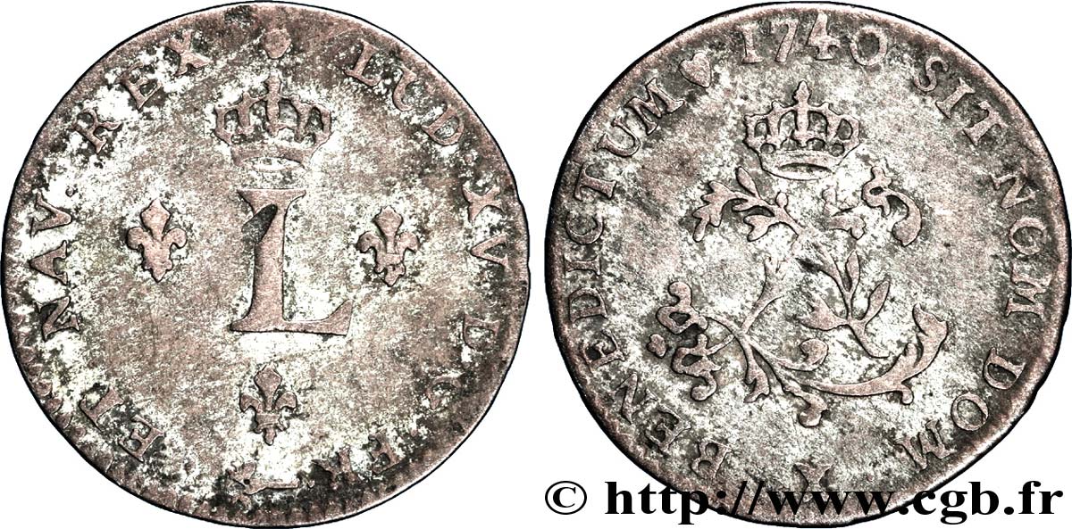 LOUIS XV DIT LE BIEN AIMÉ Double sol de billon 1740 Amiens TB