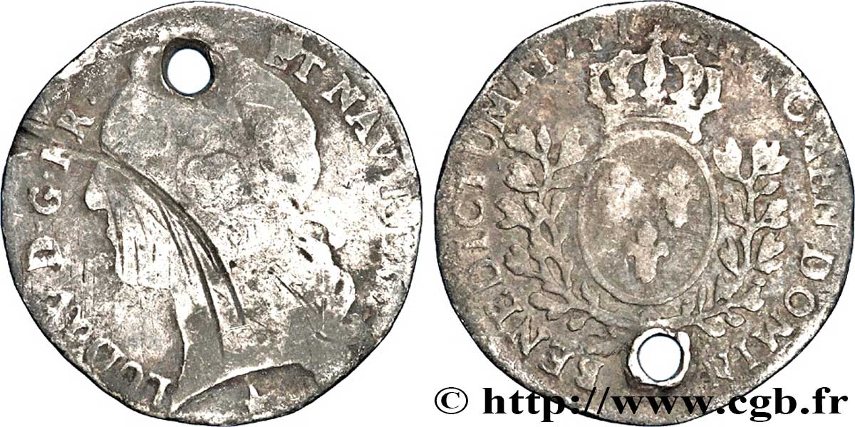 LOUIS XV DIT LE BIEN AIMÉ Vingtième d&nbsp;écu aux branches d’olivier, tête ceinte d’un bandeau 1741 La Rochelle AB