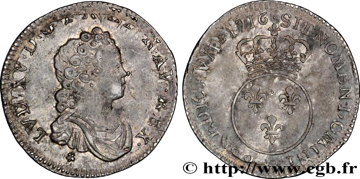 LOUIS XV DIT LE BIEN AIMÉ Dixième d&nbsp;écu dit “vertugadin” 1716 Lyon TTB+