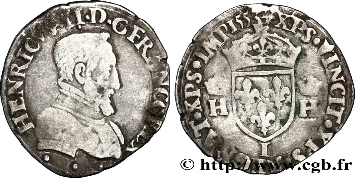 HENRI II Demi-teston à la tête nue, 1er type 1553 Limoges TB